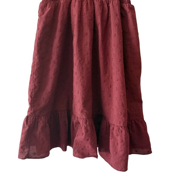BB Dakota Burgundy Textured Ruffle Sleeve Dress W/ Smocked Waist & Keyhole Med - Picture 7 of 7